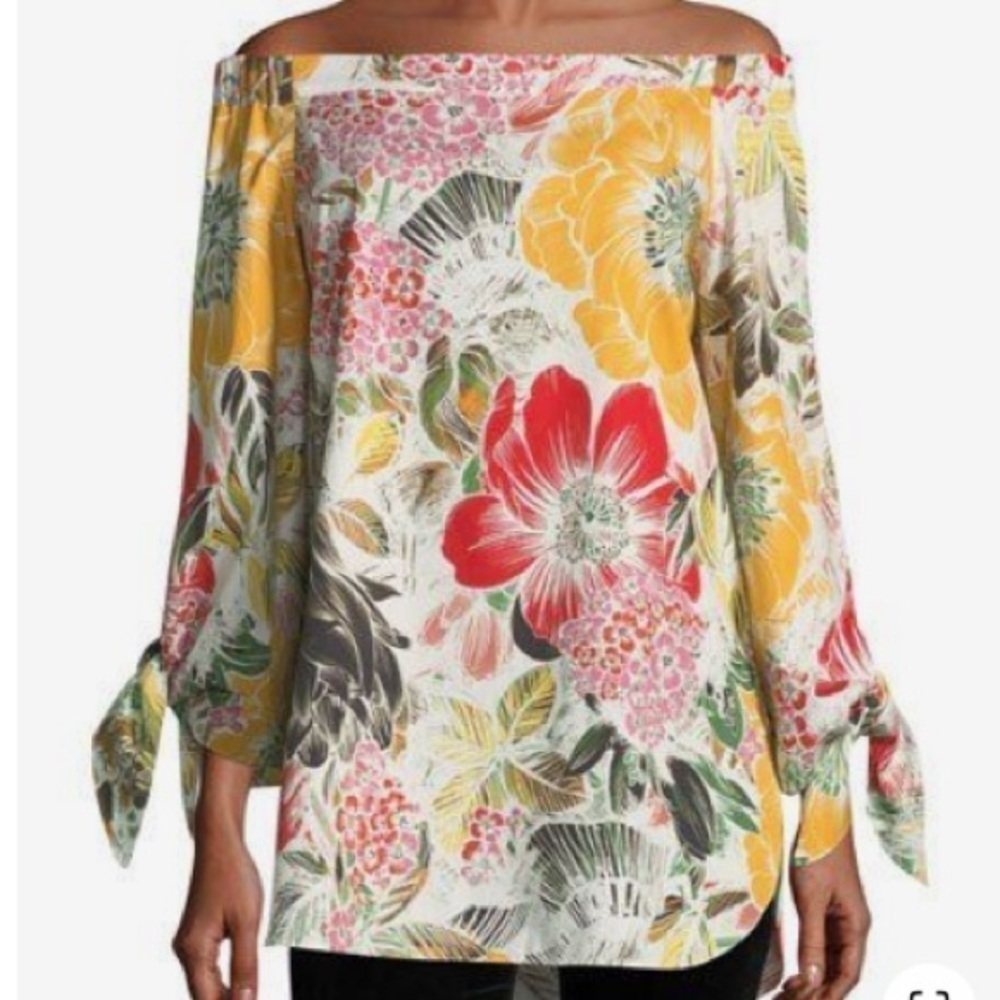 Fuzzi Floral Off Shoulder Cotton Poplin Top Blouse IT 44 / US Medium